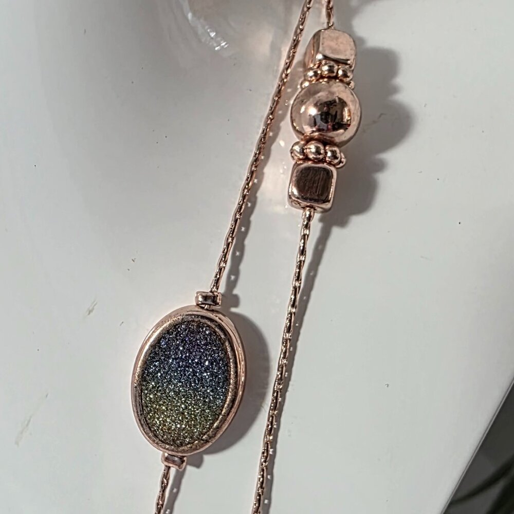 Layered Rose Gold Tone Necklace Sparkly Statement Piece - Picture 7 of 9
